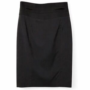 Karen Millen Black Pencil Skirt Wool Sz 6 Office Siren Corporate Chic Classic
